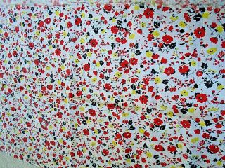 Vintage Open Floral Feed Sack Fabric White Red Black Lime Green 37 X 43 1/2 " Vg