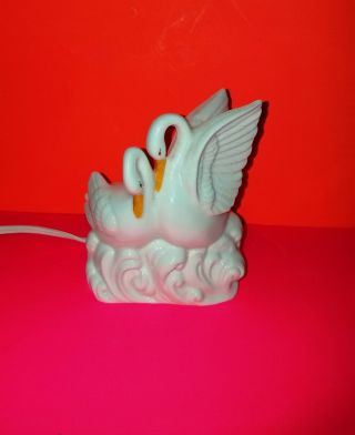 Vtg Irice Bedroom Bedside Table Lamp Swan Figurine Porcelain Japan 4.  5 In