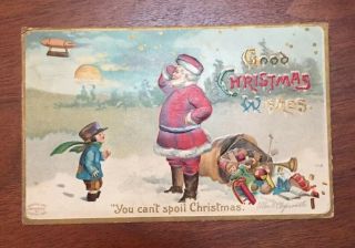 Early 1900’s Christmas Postcard W/santa—clapsaddle Design—sent