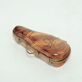 Limoges France Rochard Hand - Painted Violin Case Trinket Box