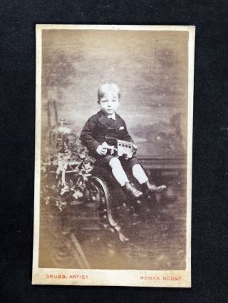 Victorian Carte De Visite Cdv Grubb: (stockport?) Boy Toy Carriage : Dome Plant