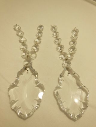 2 Large Vintage 3&1/2 " French Pendalogue Crystal Prisms W/ Glass Bead Chain