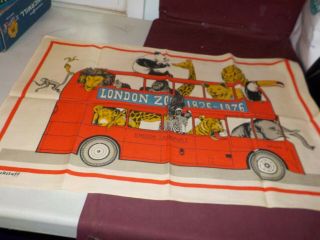 Vintage Printed Linen Towel - 1976 London Zoo Bus With Animals By Blackstaff