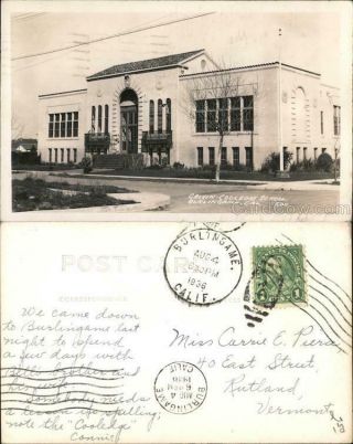 1936 Rppc Burlingame,  Ca Calvin Coolidge School San Mateo County California