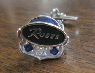 Roses Department Store Service Award Pin Tie Tac 10k Gold 1 Diamond & Sapphires