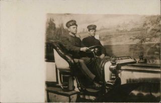 Rppc San Francisco,  Ca Studio Photo Of Two Men In Uniform In Car - Presidio Vintage
