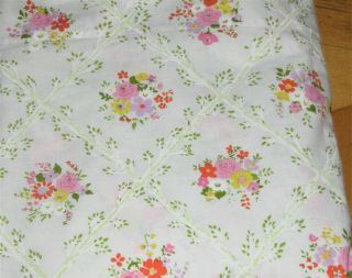 Vintage Cannon Monticello Full Flat Bed Sheet Floral Lattice Pink Red Yellow Etc