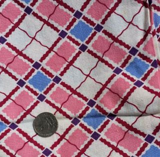 Pink Argyle Vtg Feedsack Cotton Fabric Quilt Sewing Doll Clothes 36 " X 50 "