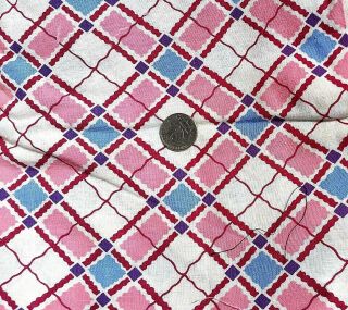 Pink ARGYLE Vtg FEEDSACK Cotton Fabric Quilt Sewing Doll Clothes 36 