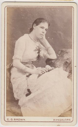 India Cdv - Bangalore,  Lady With Flower Deep In Thought By Charles G.  Brown