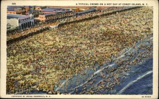 Coney Island Beach York Ny Sun Bathers Swimmers Aerial View 1930s