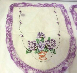 Vintage Linen Embroidered Dresser Scarf/Table Runner/Doilies/Basket/Flowers Set 5