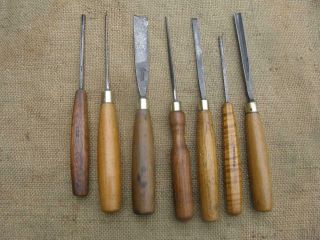 7 Vintage Woodcarvers Gouges Chisels By Marples X 2,  Mawhood,  Herring,  Rye.