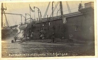 Real Photo Postcard Submarine Alongside Hms Ganges Ship Royal Navy Rppc