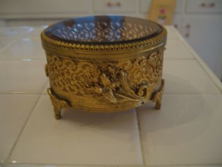 Vintage Gold Ormolu Jewelry Casket Box With Birds Matson Stylebuilt 2