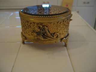 Vintage Gold Ormolu Jewelry Casket Box With Birds Matson Stylebuilt 3