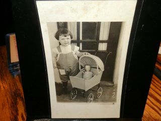 9279,  Real Photo,  Little Girl W Vintage Doll In Carriage @1910