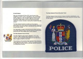 International Police Association Zealand Police Patch On A Dept History Card