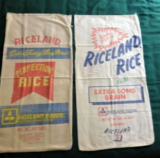 Two Vintage Riceland Rice 100 Pound Sack Bags - Empty -