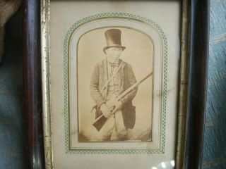 Old Antique Cabinet Photo Gamekeeper Hunter In Top Hat C.  1850 - 60 Framed