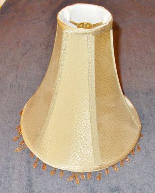 6 Sided Tan Beaded Bottom Lamp Shade 3 In Top X 9 In Bottom X 8 3/4 In Tall