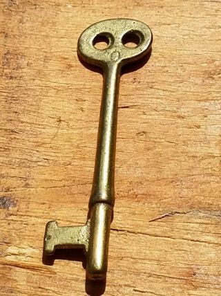 Antique Brass Skeleton - Vintage Solid Barrel Key Marked 0