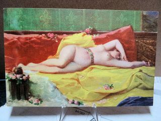1910 Art Postcard Nude On Bed Siesta By Hans Makart Paris