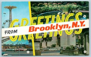 Postcard Ny Banner Multiview Greetings From Brooklyn York Coney Island P3
