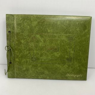 Vtg Photo Album Green Marbled Black Pages Refillable Empty 11 " X 14 "