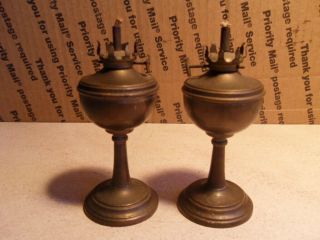 Two Vintage Small Tin Kerosene Lamp.  Brass Burner No Globes