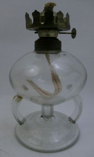 Ripley Embossed 1868 Double Handle Clear Glass Oil Lamp - 6.  5 " Tall (76i3)