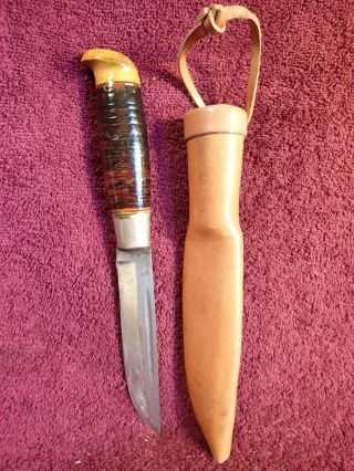 Handmade Sharp Huntig Knife Puukko W Leather Sheath Finland Finnish -
