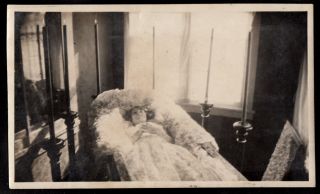 Silent Sorrow Post Mortem Dead Girl In Home Funeral Coffin 1910s Vintage Photo