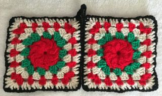 Handmade Crocheted Pot Holders Trivets Hot Pads Red Rose Set Of 2 2