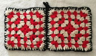 Handmade Crocheted Pot Holders Trivets Hot Pads Red Rose Set Of 2 3