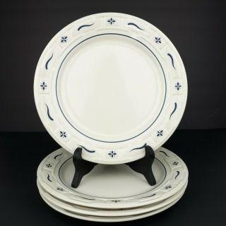 Longaberger Pottery Woven Traditions Classic Blue Dinner Plate Set Of 4