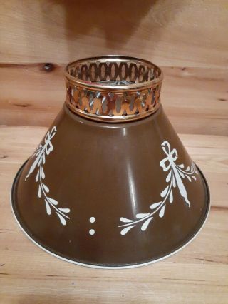 Vintage Brown & Gold Metal Tole Lamp Shade 7 " Bottom Diameter