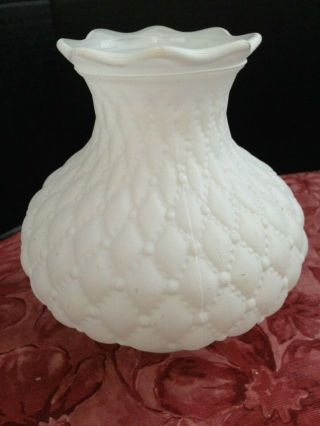 Vintage 6 1/8 " Tall Quilted White Glass Hurricane Chimney Lamp Shade Globe