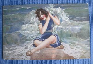 Guerzoni Vintage Postcard Bathing Beauty On The Beach 1036 - 3
