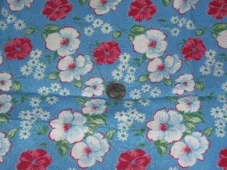 Vintage Feedsack Fabric: Blue With Red & White Flowers