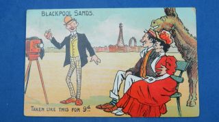 Vintage Blackpool Comic Postcard 1900s Beach Photography Photo Camera Donkey
