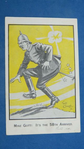 Ww1 Comic Postcard 1916 Anti Kaiser 58th Battalion Canada ? Australia ? Bayonet