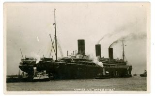Cunard Ocean Liner - S.  S.  Imperator W/ Tugboats At Dock - Rppc Postcard