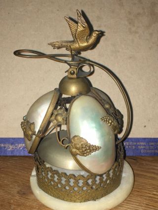 Antique Grand Tour Marble Brass & Abalone Shell Desk Kitchen Bell