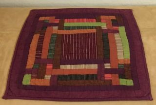 Patchwork Country Quilt Wall Hanging,  Log Cabin,  Solids,  Stripes,  Burgundy Multi