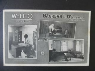 1920s Des Moines Iowa Bankers Life Co W - H - O Radio Studio Multi View Postcard