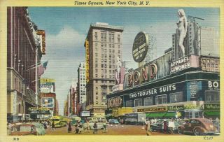 Times Square Bond Clothing Store Linen York City 1940 Postcard