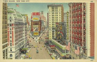 Times Square Coca Cola Planters Peanuts Sign Linen York City 1940 Postcard