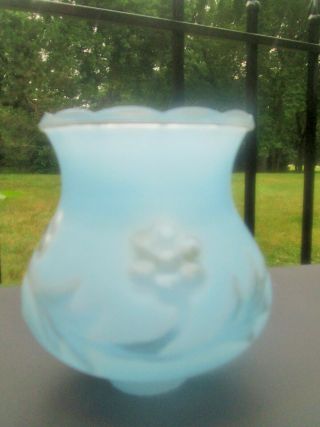 Vintage Blue & Clear Frosted Glass Lamp Shade Small Hurricane Victorian Floral