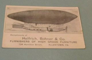 1910 Era Helfrich Bohner & Co Furniture Advertising Postcard Early Airship Blimp